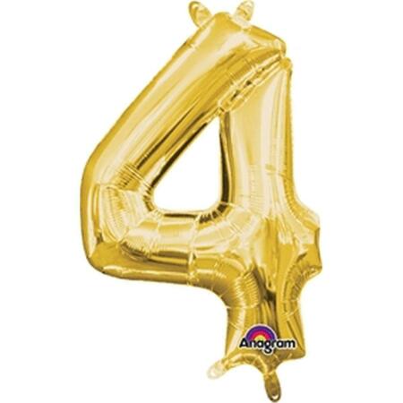 ANAGRAM 16 in. Number 4 Gold Shape Air Fill Foil Balloon 78530